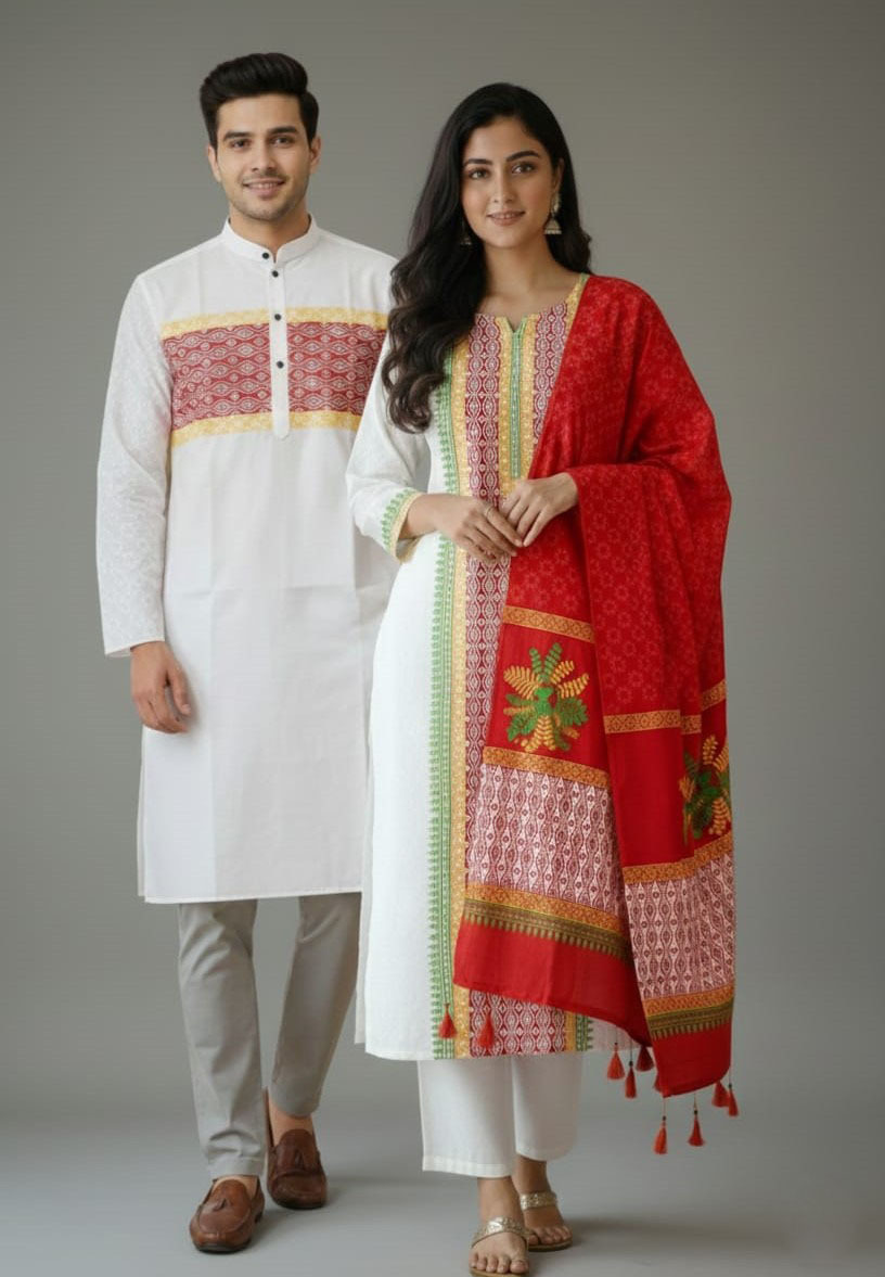 Panjabi Three Piece Couple Set