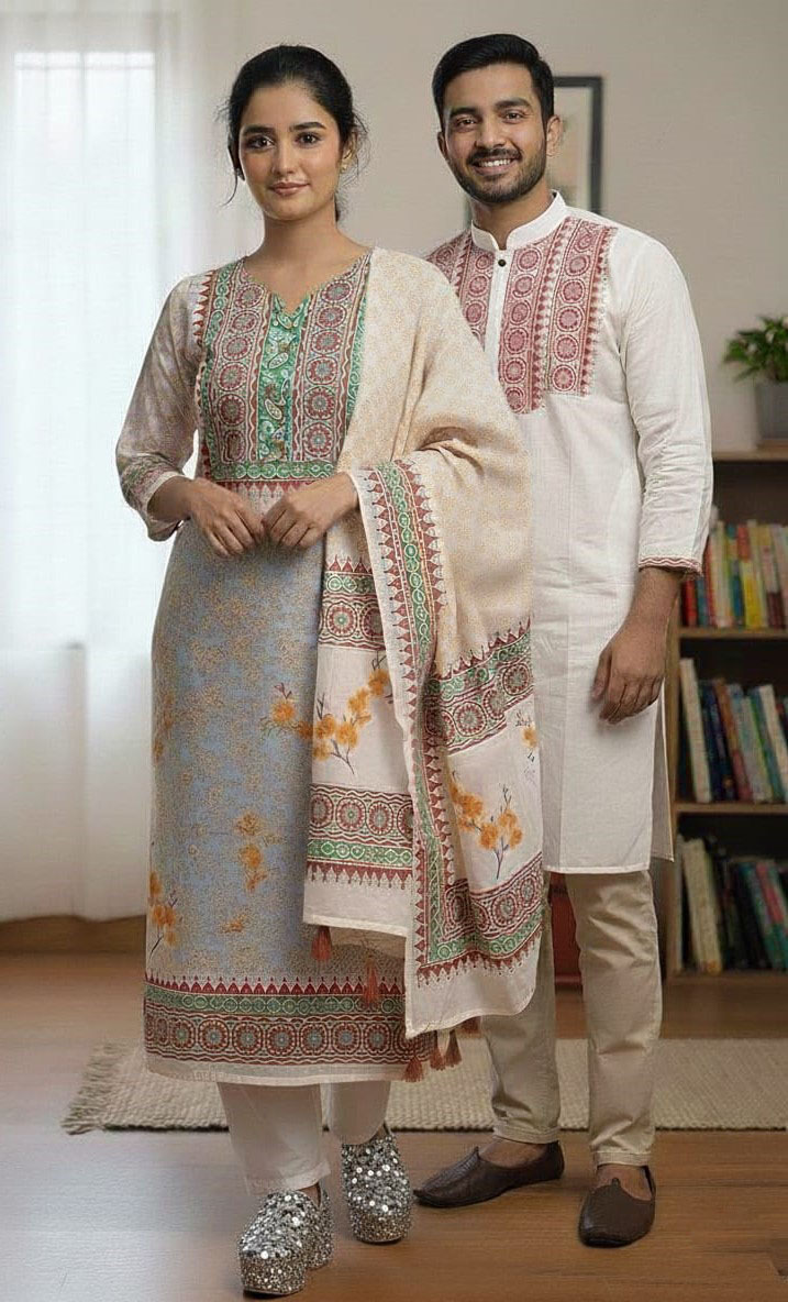 Panjabi Three Piece Couple Set